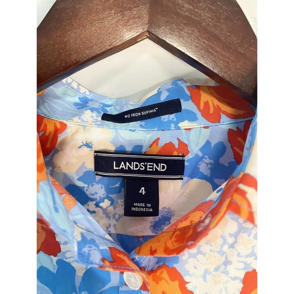 Lands End Womens Button Up Collared Floral Tropical Top No Iron Supima Size 4 - Picture 3 of 4